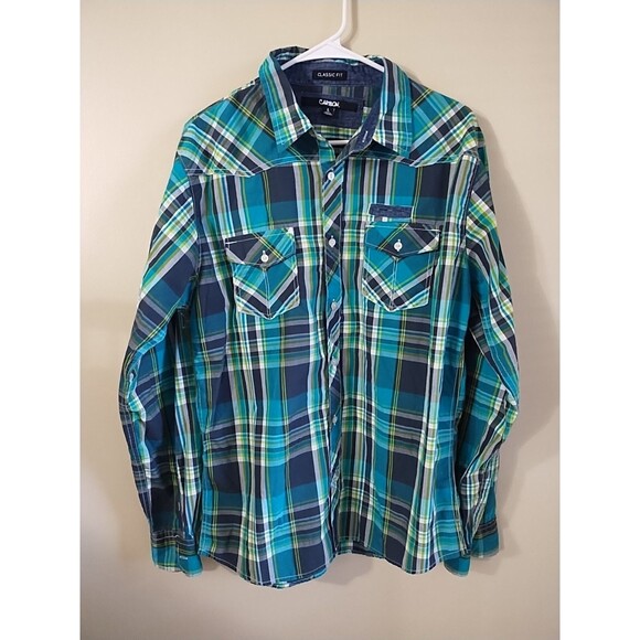 Carbon Other - Carbon Mens Button Up Plaid Shirt Classic Fit Green Blue Size Large Long Sleeve